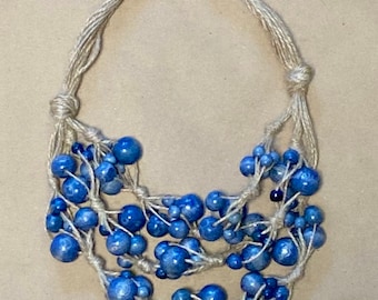 Blue Ukrainian Namisto, Wooden Neck JewBeads, Ukrainian Necklace, Blue Folk Boho Style Necklace Namysto, Ukrainian Gift