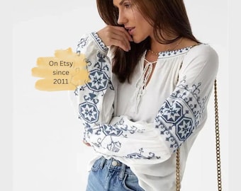 Blusa bordada estilo boho, un toque de elegancia boho: blusa bordada inspirada en la simplicidad francesa