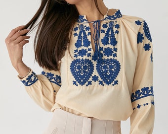 Blusa bordada estilo boho, Vyshyvanka moderna, camisa ucraniana folk nouveau, camisa boho para el verano