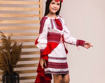 3-12YO Ukrainian Traditional Costume with Vyshyvanka for Girls, National Traditional Ukrainian Folk Costume, Girls Ukraininan Outfit Set