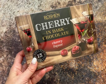 Ukrainskt körsbär i mörk choklad – Roshen chokladask med körsbärslikör – Blandad chokladpresent