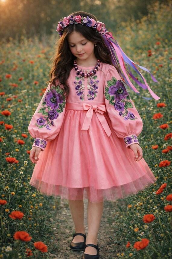 green emerald velvet dress Garden Embroidered Tulle Satin Girl Dress in White 2T / White