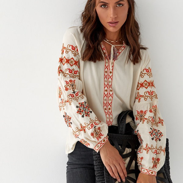 Bohemian Style Embroidered Blouse, Gorgeous Boho Top for Women, Folk Nouveau Shirt, Vyshyvanka for Summer