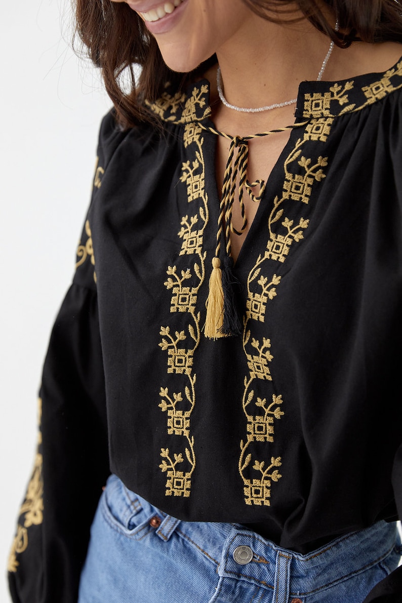 Bohemian Style Embroidered Blouse, Boho Top for Women, Folk Nouveau Shirt, Resourt Wear, Vyshyvanka Blouse image 2