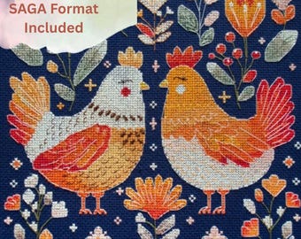 Cute Hen Folk Country Cottage Decor Cross Stitch Kit – Scandinavian Chicken - PDF Saga format included
