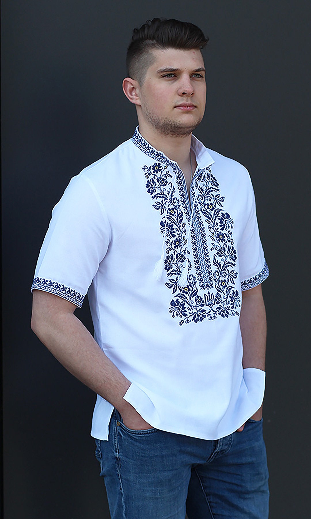 Men's Embriodered Sorochka Shirt With Tryzub and Floral - Etsy