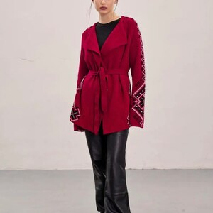 Aztec Geometric Cozy Cardigan Sweater, Wool Wrap Shawl Western Southwest, Knitted Winter Cardigan in Geometric Style image 3