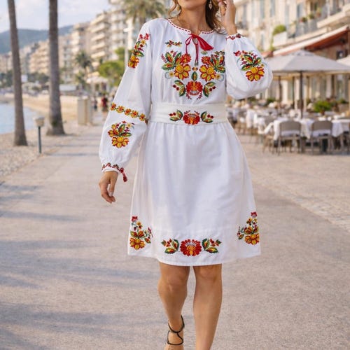 XS-6XL Traditional Folk Slavic Dress with Floral Embroidery XS