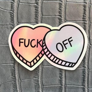 Fuck You holografische waterbestendige sticker – sprankelend, snoephartjes, schattige vrouwelijke sticker, glanzende sticker voor laptop, waterfles, dagboek
