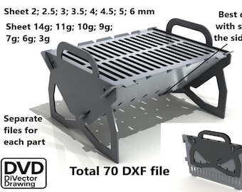 Folding BBQ Grill 3888x328 H=275. Complete set of drawings. DXF file for plasma, laser cutting