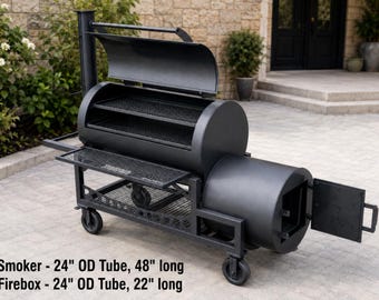 Plannen voor een offset smoker, 24 inch pijp BBQ pit DXF PDF, fabricagebestanden voor een ronde vuurhaard