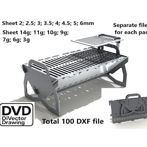 Grill zusammenklappbar 558x328 H=320. Vollständige Reihe von Zeichnungen. DXF-Datei für das Laserschneiden