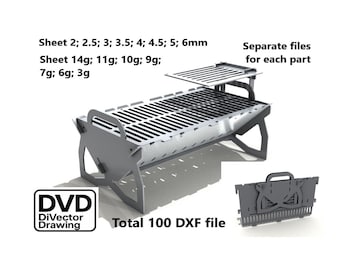 Folding BBQ Grill 558x328 H=320. Complete set of drawings. DXF file for plasma, laser cutting