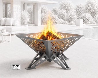 Paquete de archivos DXF modernos para fogatas / Archivos de corte por plasma CNC para braseros geométricos / Planos de chimeneas metálicas para patio cortadas con láser