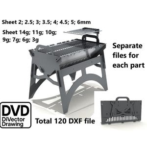 Grill zusammenklappbar 558x328 H=529. Vollständige Reihe von Zeichnungen. DXF-Datei für das Laserschneiden
