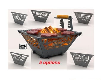 5 fire fit DXF bundle, CNC plasma cut files for fire bowl grill, portable flat pack fire pit plans, campfire BBQ metal art, laser cut svg
