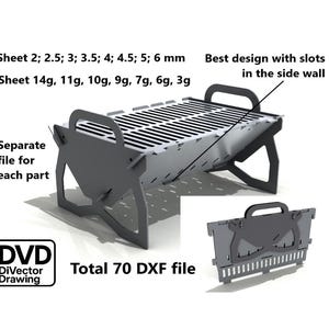 Сollapsible BBQ Grill 458x328 H=275. Complete set of drawings. DXF file for plasma, laser cutting