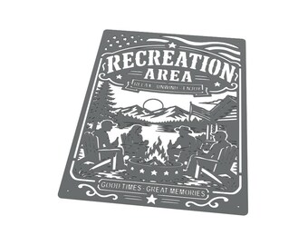 Metalen bord recreatiegebied DXF, vuurplaatsdecor, campingbord, kunst aan de muur cabine, plasmagesneden bestand, laser DXF