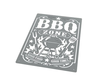 Metalen bord BBQ Zone DXF, vuurplaatsdecor, campingbord, kunst aan de muur cabine, plasmagesneden bestand, laser DXF