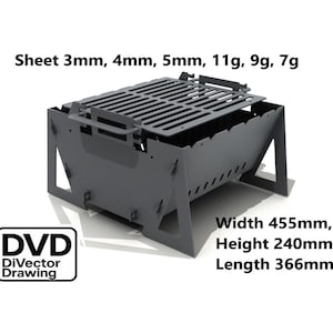 Folding BBQ Grill . Complete set of drawings. DXF file for plasma, laser cutting