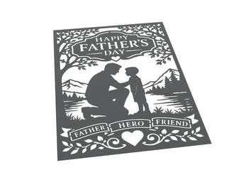 DXF-bestand voor Vaderdag, lasergesneden ontwerp voor vader en zoon, CNC-plasma-snijsjabloon voor papa, held en vriend, digitale download