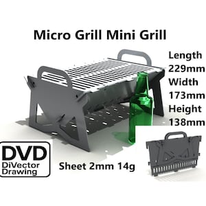 Klappbarer Micro Grill 229x173 H=138. Vollständige Reihe von Zeichnungen. DXF-Datei für das Laserschneiden