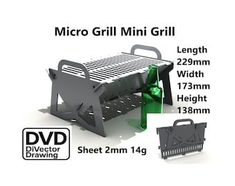 Folding Micro Grill 229x173 H=138. Complete set of drawings. DXF file for plasma, laser cutting