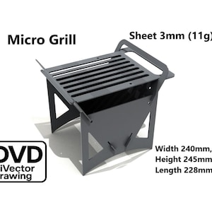 Folding micro BBQ Grill  Complete set of drawings. DXF file for plasma, laser cutting