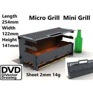 Folding Micro Grill 254x122 H=141. Complete set of drawings. DXF file for plasma, laser cutting
