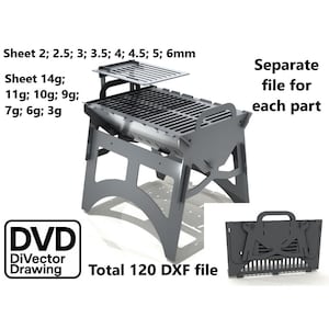 Grill einklappbar 488x328 H=529. Vollständige Reihe von Zeichnungen. DXF-Datei für das Laserschneiden