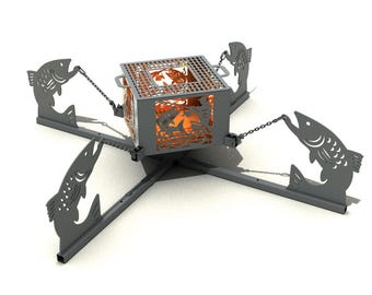 Fire pit on chains &quot;Fishing&quot;. Complete set of drawings. DXF/PDF/JPG/ file for plasma, laser cutting