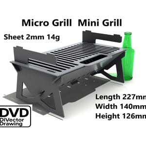 Klappbarer Micro Grill 227x140 H=126. Vollständige Reihe von Zeichnungen. DXF-Datei für das Laserschneiden