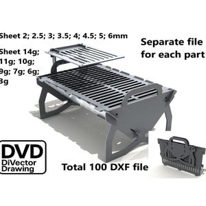 Folding BBQ Grill 458x328 H=320. Complete set of drawings. DXF file for plasma, laser cutting