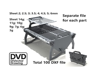 Planos de parrilla plegable para barbacoa: archivos DXF para corte por láser/plasma