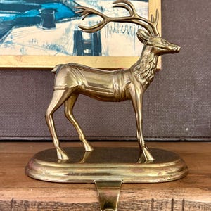 Vintage Solid Brass Reindeer Christmas Stocking Holder