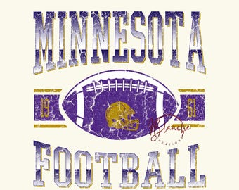 Archivos SVG y PNG de fútbol americano vintage de Minnesota, diseño retro desgastado para el día del partido, imágenes prediseñadas de fútbol americano para Cricut y sublimación, descarga digital.