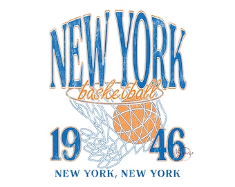 Diseño de camiseta deportiva retro de baloncesto de Nueva York en formato SVG y PNG, archivo Cricut de baloncesto vintage.