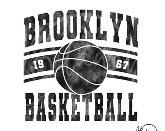 Baloncesto vintage de Brooklyn SVG PNG, archivo SVG de baloncesto retro, diseño de Cricut para el día del partido, clipart de deportes universitarios, gráfico de camiseta de baloncesto