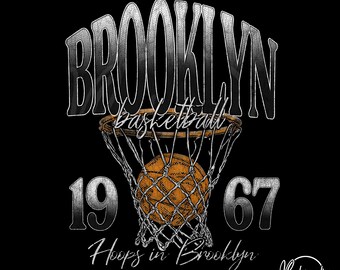 Baloncesto vintage de Brooklyn PNG, archivo de baloncesto retro, diseño de Cricut para el día del partido, imágenes prediseñadas de deportes universitarios