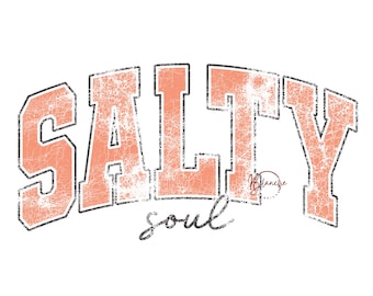 Salty Soul PNG, diseño de camiseta retro de playa costera, sublimación de vacaciones de verano con efecto desgastado