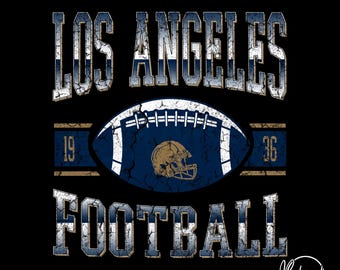 Diseño vintage de fútbol americano de Los Ángeles en formato SVG y PNG, estilo retro deportivo desgastado, imágenes prediseñadas para el día del partido para Cricut y sublimación, descarga digital.