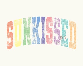 Tipografía retro veraniega Sunkissed SVG PNG, diseño gráfico colorido para sublimación de vacaciones en la playa