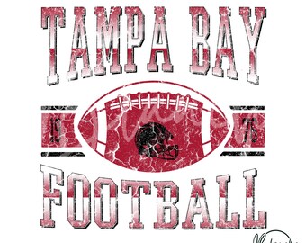 Archivo SVG PNG de fútbol americano vintage de Tampa Bay, imágenes prediseñadas retro con efecto desgastado para el día del partido, diseño deportivo para Cricut y sublimación, archivo de descarga digital.