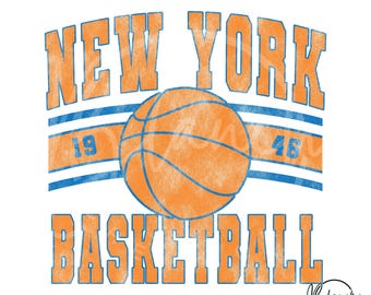 Vintage New York Basketball SVG PNG, Retro Basketball SVG File, Game Day Cricut Design, College Sports Clipart, Basketball Shirt Graphic