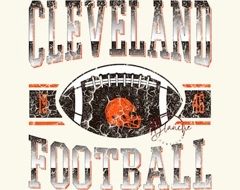 SVG vintage de fútbol americano de Cleveland, diseño retro desgastado para el día del partido, imágenes prediseñadas de fútbol americano para Cricut, gráficos deportivos para sublimación, descarga digital.