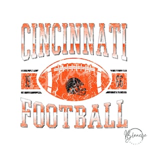 May include: Orange and white graphic design featuring the words "Cincinnati Football" with a football and helmet illustration. The design has a distressed, vintage look, with the numbers "19" and "66" on either side of the football.