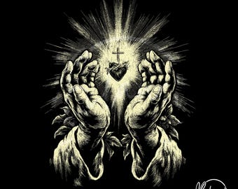 Manos en oración cristianas vintage PNG, clipart de fe de oración retro, diseño digital religioso