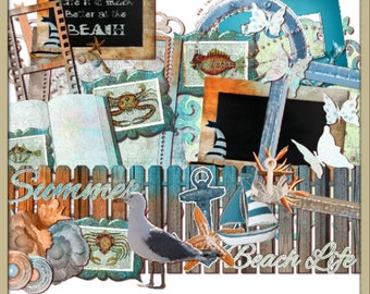 Seaside Retreat Ephemera Pack, Printable Digital Elements, Instant Download, Scrapbooking, Junk Journaling, Holiday, Vacation