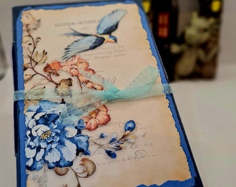 In Bloom Notebook, Handmade, Junk Journal Insert, Birds, Flowers, Floral,