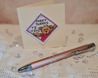 Handmade Cross Stitched Thank You Card 3" x 3"